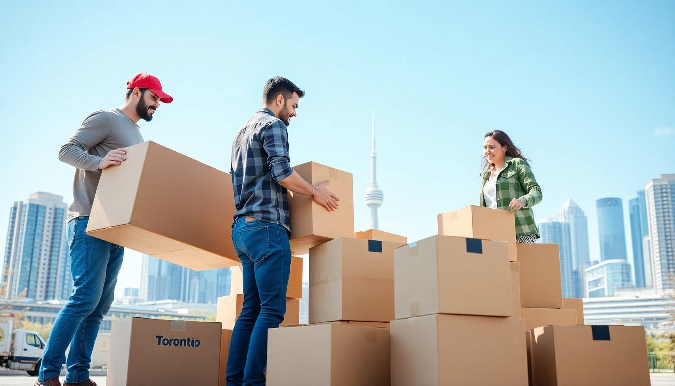 Experience reliable Toronto moving services with professional movers helping a family relocate in an urban setting.