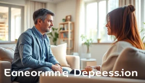 Addressing depression through a compassionate conversation in a serene therapy setting.