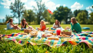Engaged friends participating in fun activities during a lively outdoor picnic.