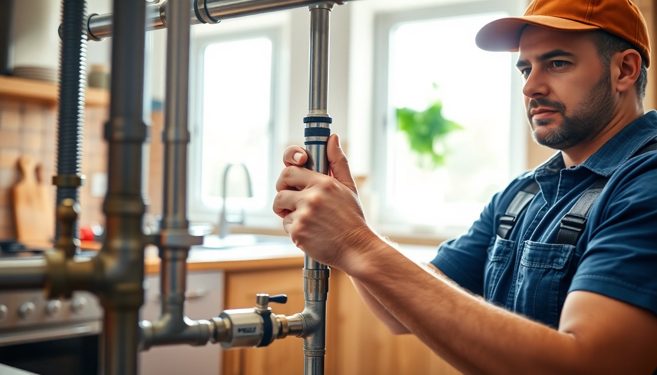 Experienced plumbers knightdale repairing pipes in a well-lit kitchen environment.