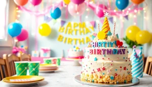 Showcase a customizable birthday party with themed decorations, personalized supplies, and festive atmosphere.