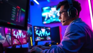 Gamer exploring CS2 cheats 2025 during an intense gaming session with vibrant lighting.
