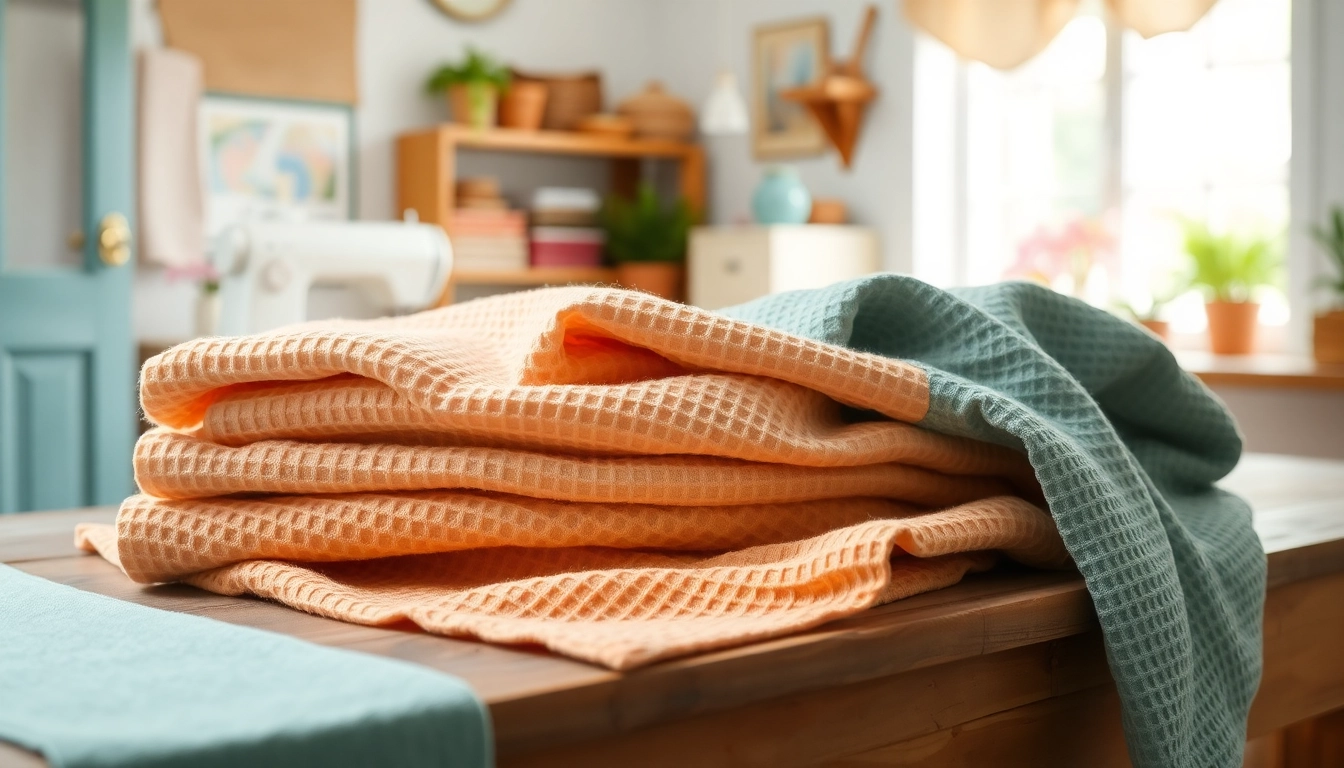 Verken de prachtige eigenschappen van wafel katoen met diverse kleuren en texturen.