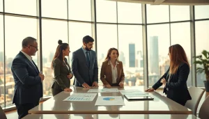 Business discussion on Bonus with diverse professionals in a modern office setting.