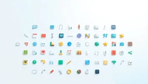 Showcase of vibrant icons representing various themes in a minimalist style.