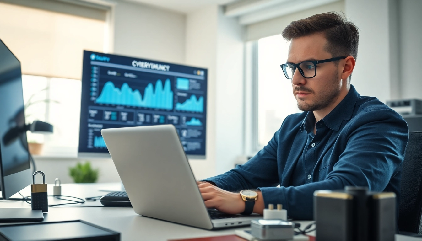Enhance cybersecurity fredericksburg with expert consultant analyzing data in a modern office setting.