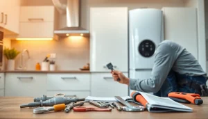 A skilled boiler installer bristol demonstrating expert installation in a modern kitchen.