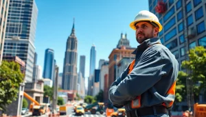 Manhattan Commercial General Contractor coordinating work on a busy construction site in New York City.