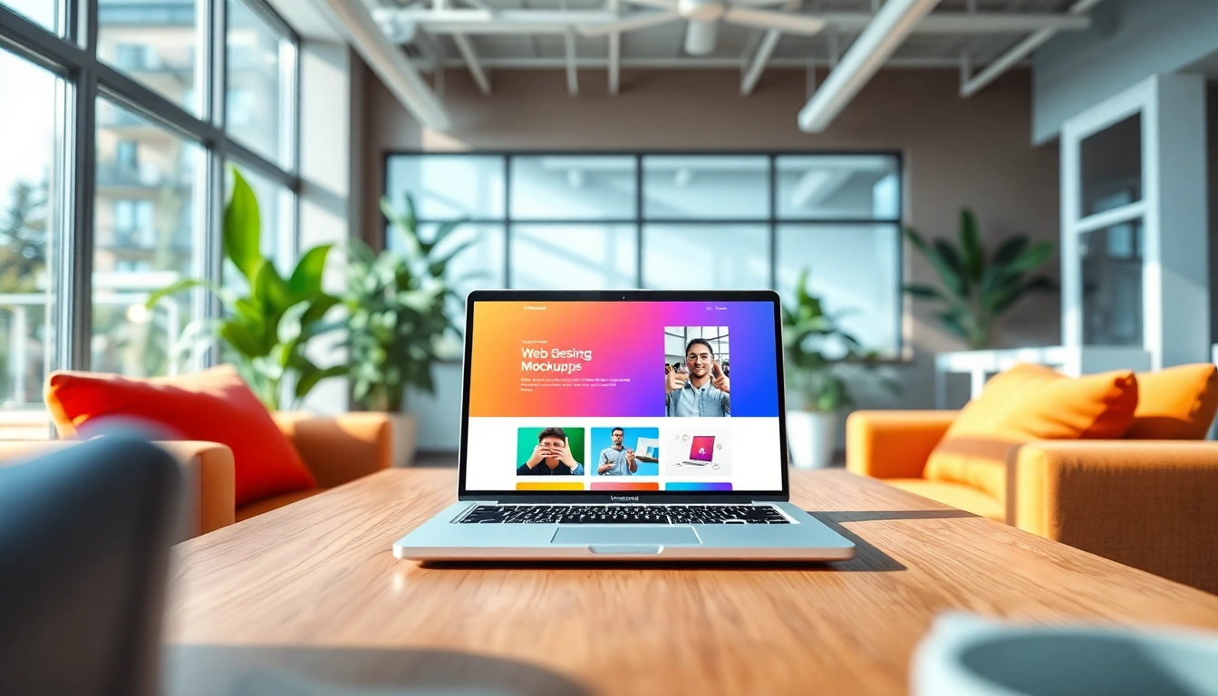 Web design companies kansas city showcasing a modern workspace with vibrant website mockups.