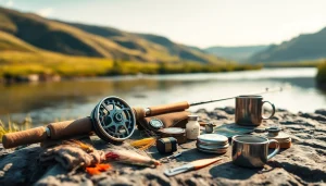 Explore a well-equipped fly fishing kit arranged beautifully by the riverbank for beginners and enthusiasts.