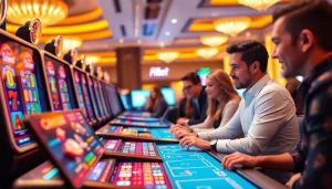 Engaging players enjoying games at filbet online casino with vibrant slot machines.